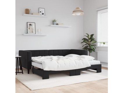 vidaXL Válenda s přistýlkou a matracemi černá 90 x 200 cm samet