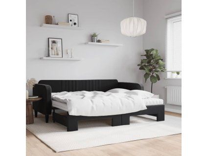 vidaXL Válenda s přistýlkou a matracemi černá 90 x 200 cm samet