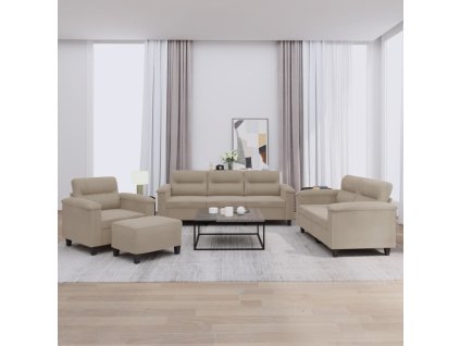 vidaXL 4dílná sedací souprava s poduškami taupe tkanina z mikrovlákna