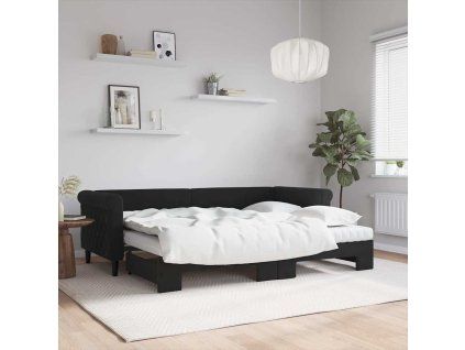 vidaXL Válenda s přistýlkou a matracemi černá 80 x 200 cm samet