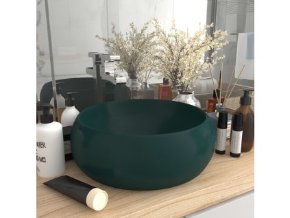 vidaXL Luxusní umyvadlo kulaté matné tmavě zelené 40 x 15 cm keramické