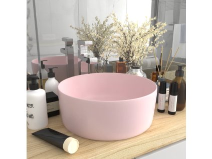 vidaXL Luxusní umyvadlo kulaté matné růžové 40 x 15 cm keramické