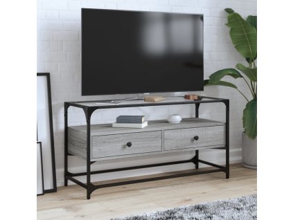 vidaXL TV skříňka se skleněnou deskou šedá sonoma 98x35x51 cm kompozit