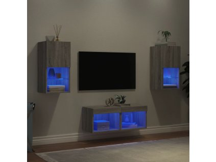 vidaXL 4dílná obývací stěna s LED osvětlením šedá sonoma