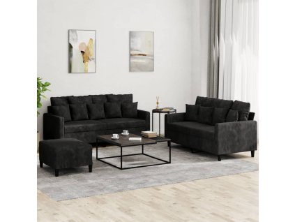 vidaXL 3dílná sedací souprava s poduškami černá samet