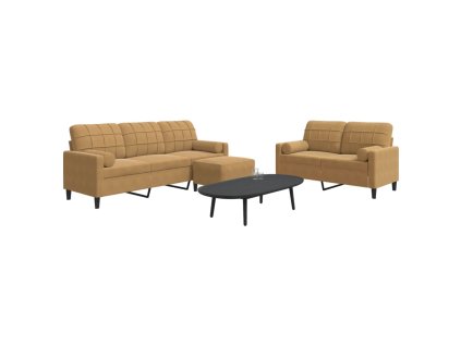 vidaXL 3dílná sedací souprava s poduškami a podhlavníky hnědá samet