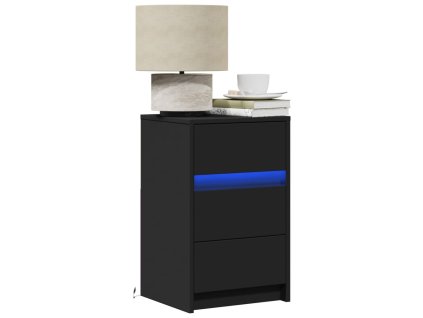 vidaXL Noční stolek s LED osvětlením černý kompozitní dřevo