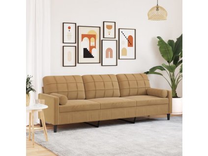 vidaXL 3místná pohovka s polštáři hnědá 210 cm samet