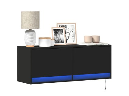 vidaXL Nástěnná TV skříňka s LED osvětlením černá 100 x 31 x 35 cm