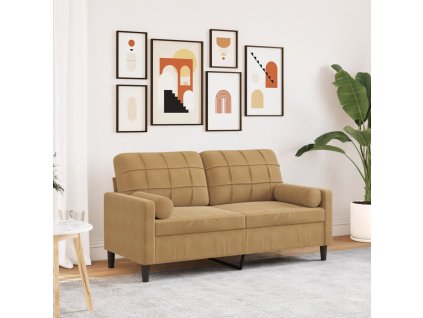 vidaXL 2místná pohovka s polštáři hnědá 140 cm samet