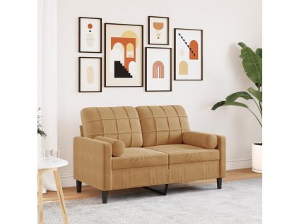 vidaXL 2místná pohovka s polštáři hnědá 120 cm samet