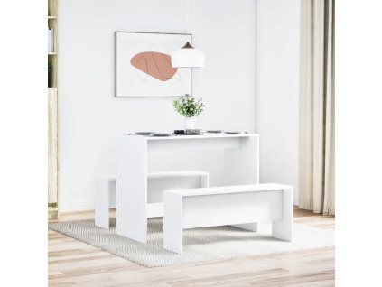 vidaXL 3dílná sada jídelního stolu a lavic bílá kompozitní dřevo