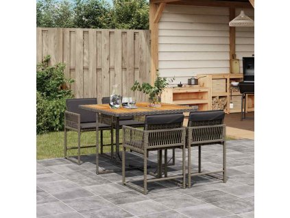 vidaXL 5dílný zahradní jídelní set s poduškami šedý polyratan