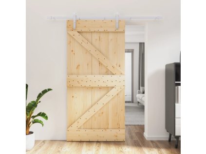 vidaXL Posuvné dveře s kováním 100 x 210 cm masivní borové dřevo