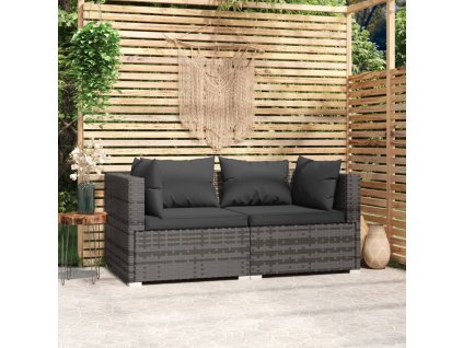 vidaXL 2místná pohovka s poduškami šedá polyratan