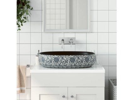 vidaXL Umyvadlo na desku černé a modré oválné 59 x 40 x 14 cm keramika
