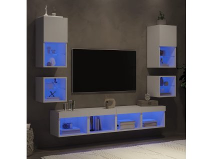 vidaXL 8dílná obývací stěna s LED osvětlením bílá kompozitní dřevo