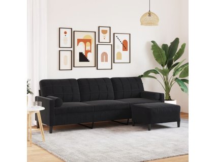 vidaXL 3místná pohovka s podnožkou černá 210 cm samet