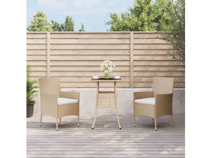 vidaXL 3dílný zahradní bistro set s poduškami béžový polyratan