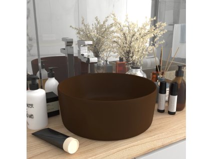vidaXL Luxusní umyvadlo kulaté matné tmavě hnědé 40 x 15 cm keramické