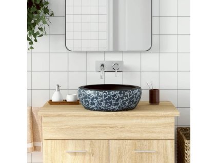 vidaXL Umyvadlo na desku černé a modré kulaté Φ 41 x 14 cm keramika