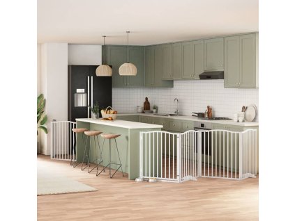 vidaXL Zábrana pro psy s dvířky skládací 8 panelů bílá 640 cm topol