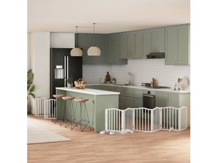 vidaXL Zábrana pro psy s dvířky skládací 12 panelů bílá 600 cm topol