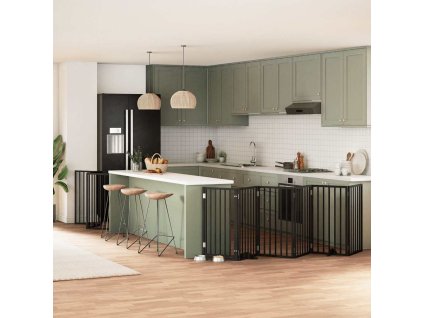 vidaXL Zábrana pro psy s dvířky skládací 9 panelů černá 450 cm topol