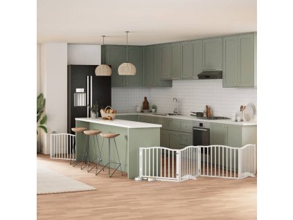 vidaXL Zábrana pro psy s dvířky skládací 8 panelů bílá 640 cm topol