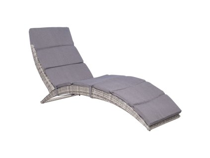 vidaXL Skládací zahradní lehátko s poduškou polyratan šedé
