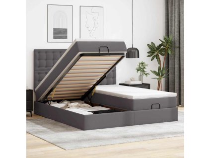 vidaXL Osmanský rám postele s matrací šedá 200x200cm umělá kůže