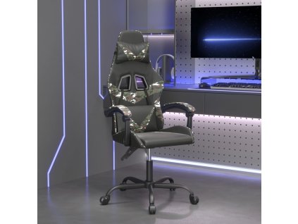 vidaXL Otočná herní židle černá a maskáčová umělá kůže