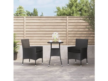 vidaXL 3dílný zahradní bistro set s poduškami černý polyratan