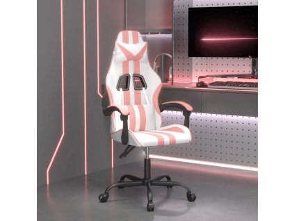 vidaXL Otočná herní židle bílá a růžová umělá kůže