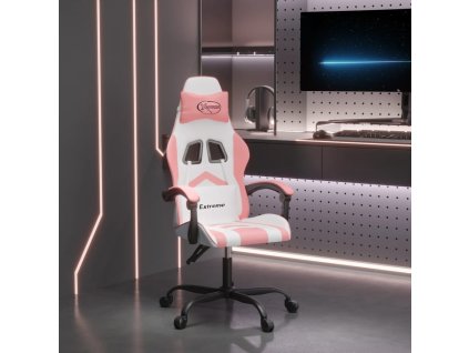 vidaXL Otočná herní židle bílá a růžová umělá kůže