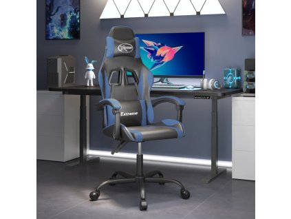 vidaXL Otočná herní židle černá a modrá umělá kůže