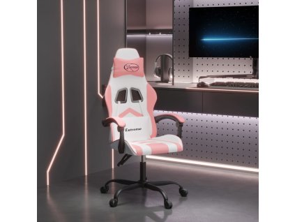 vidaXL Herní židle bílá a růžová umělá kůže