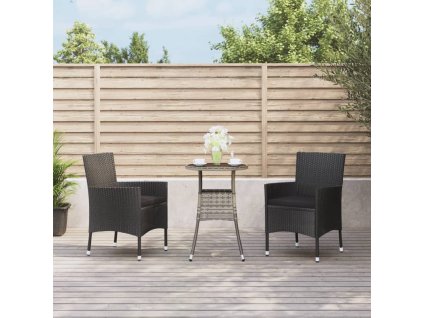 vidaXL 3dílný zahradní bistro set s poduškami černý polyratan