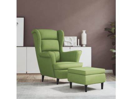 vidaXL Křeslo ušák se stoličkou světle zelené samet