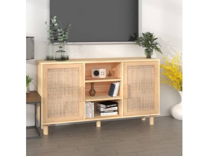 vidaXL Příborník hnědý 105x30x60 cm masivní borovice a přírodní ratan