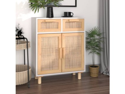 vidaXL Příborník bílý 60x30x75 cm masivní borovice a přírodní ratan