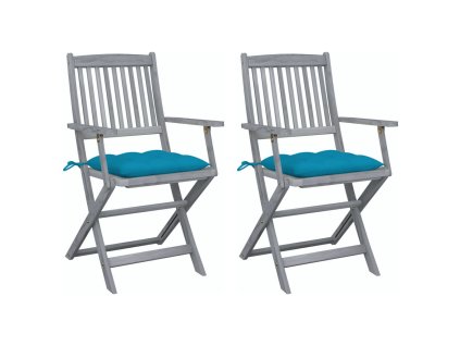 vidaXL Skládací zahradní židle s poduškami 2 ks masivní akáciové dřevo