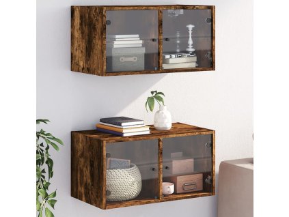 vidaXL Nástěnné skříňky skleněná dvířky 2 ks kouřový dub 68,5x37x35 cm