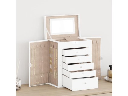 vidaXL Šperkovnice 6-vrstvá se zrcadlem Uzamykatelná bílá