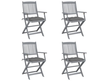 vidaXL Skládací zahradní židle s poduškami 4 ks masivní akáciové dřevo