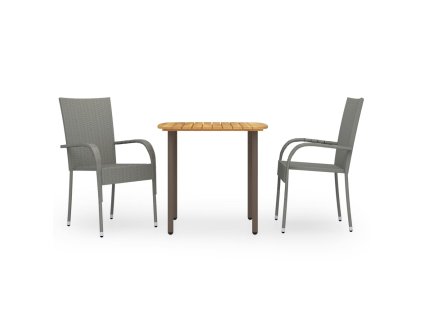 vidaXL 3dílný zahradní jídelní set polyratan šedý