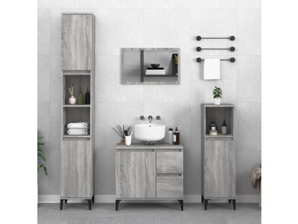 vidaXL 3dílný set koupelnových skříněk šedý sonoma kompozitní dřevo