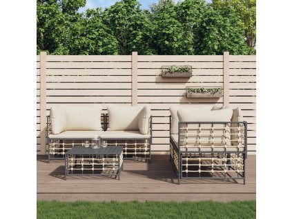 vidaXL 5dílná zahradní sedací souprava s poduškami antracit polyratan