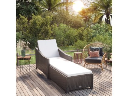 vidaXL Zahradní lehátko s krémově bílou poduškou polyratan černé