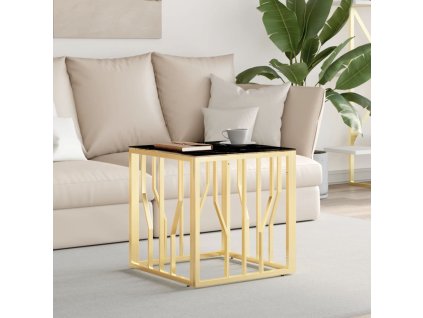 vidaXL Konferenční stolek zlatý 50 x 50 x 50 cm nerezová ocel a sklo